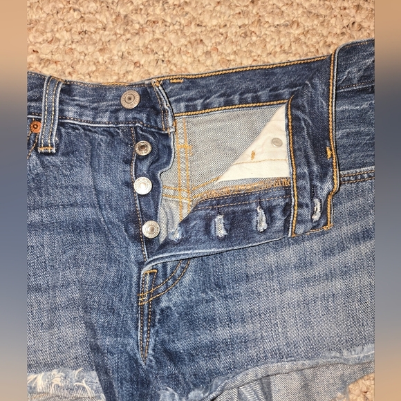 LEVI'S Premium 501 Shorts Button Fly High Rise denim BLUE frayed Women's Size W2 - Picture 5 of 7